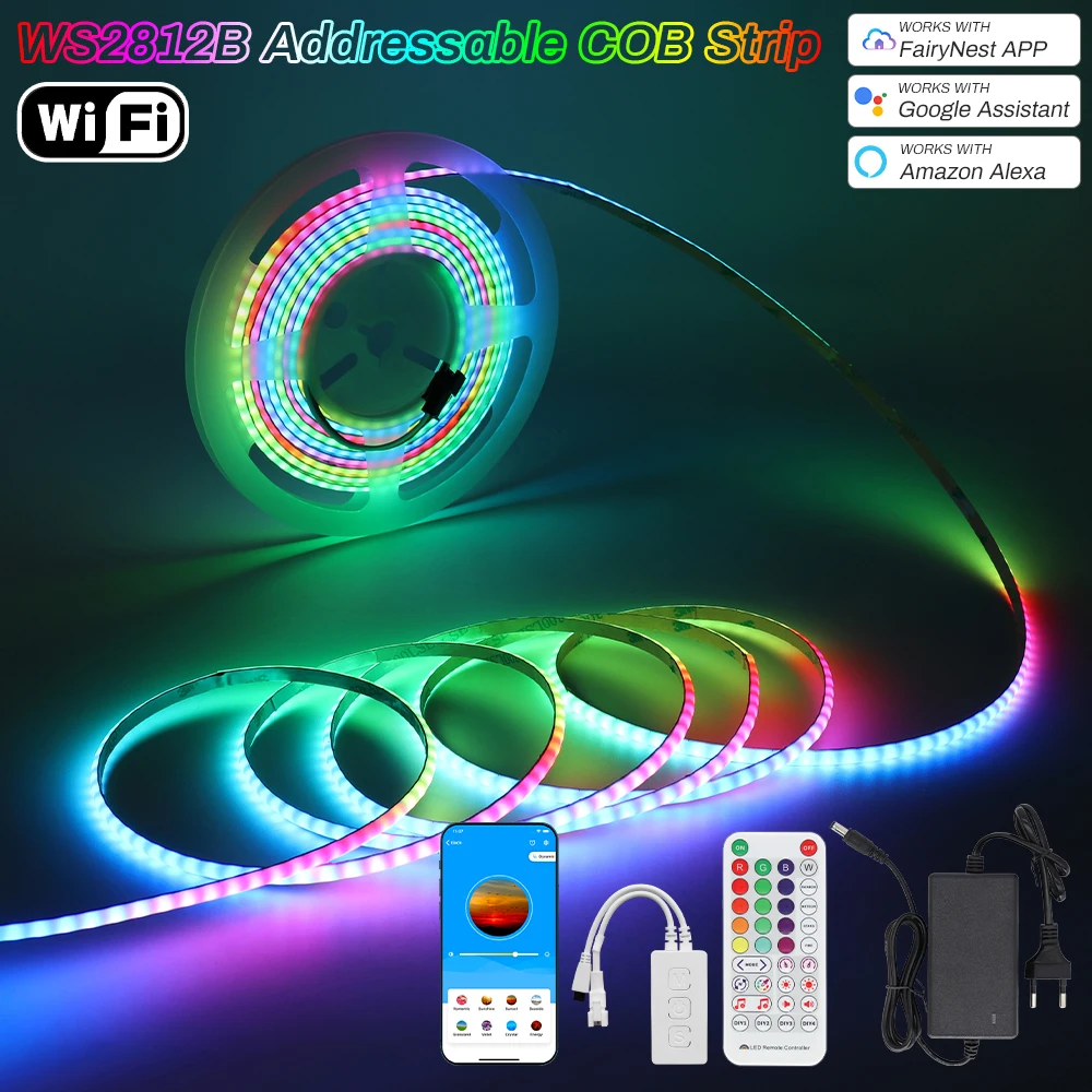 

DC5V WS2812B RGBIC COB LED Strip 5mm WS2812 Individually Addressable Flexible 160Leds/M High Density Dream Color Tape Light