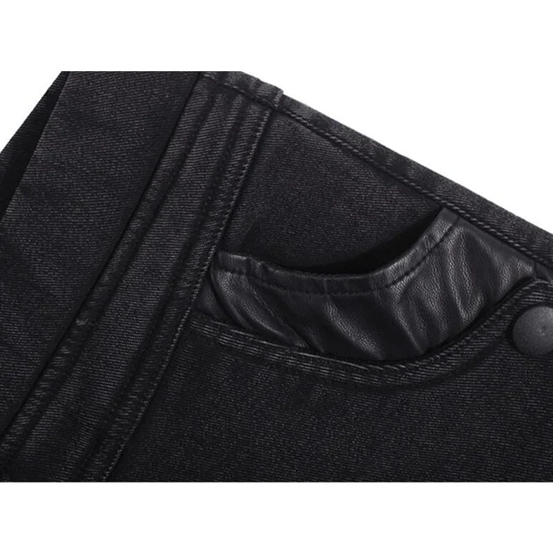 Pantalones pitillo elásticos de cintura alta para mujer, vaqueros negros de imitación, vaqueros de talla grande S-5XL