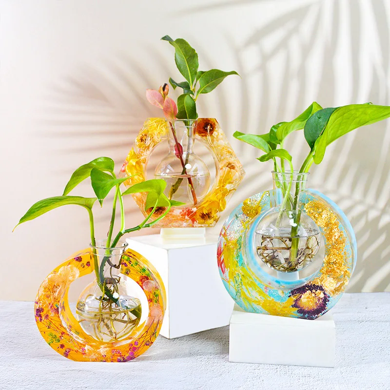 Vase Frame Crystal Epoxy Silicone Mold DIY Plant Hydroponic Flower Vase Desktop Ornament Flower Silicone Mould