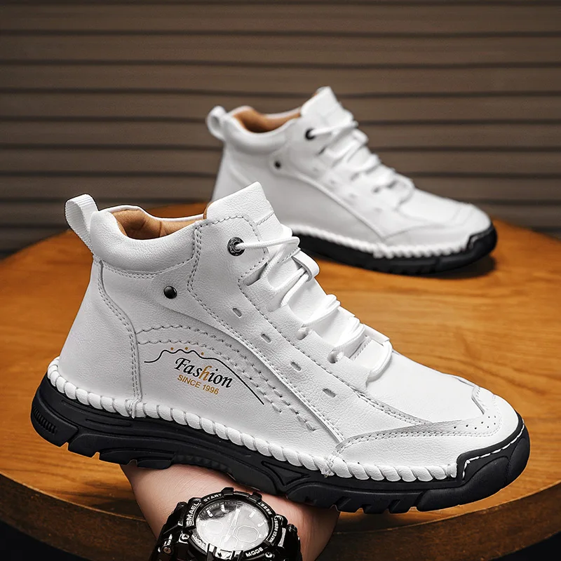 Outdoor Autumn New Mens Anti Slip and Wear-resistant High Top Boots Fashion Brand Lace Up Comfortable Casual Handmade Sewn Boots