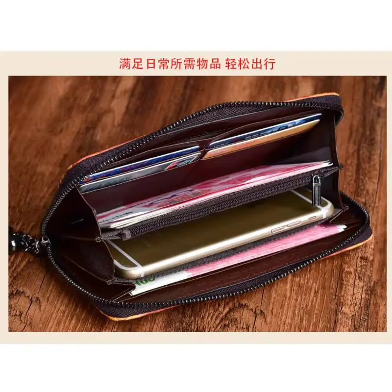 MOTAORA Women's Leather Wallet Long Clutch Purse Vintage Embossed Handmade Luxury Bags with Multi Card Slots Zipper Pocket Gift