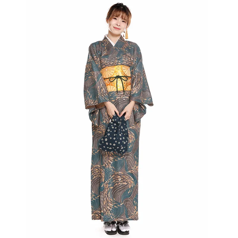 Autumn and winter thickening hot gold printing small grain kimono women Japanese kimono formal wear not easily wrinkled non-iron