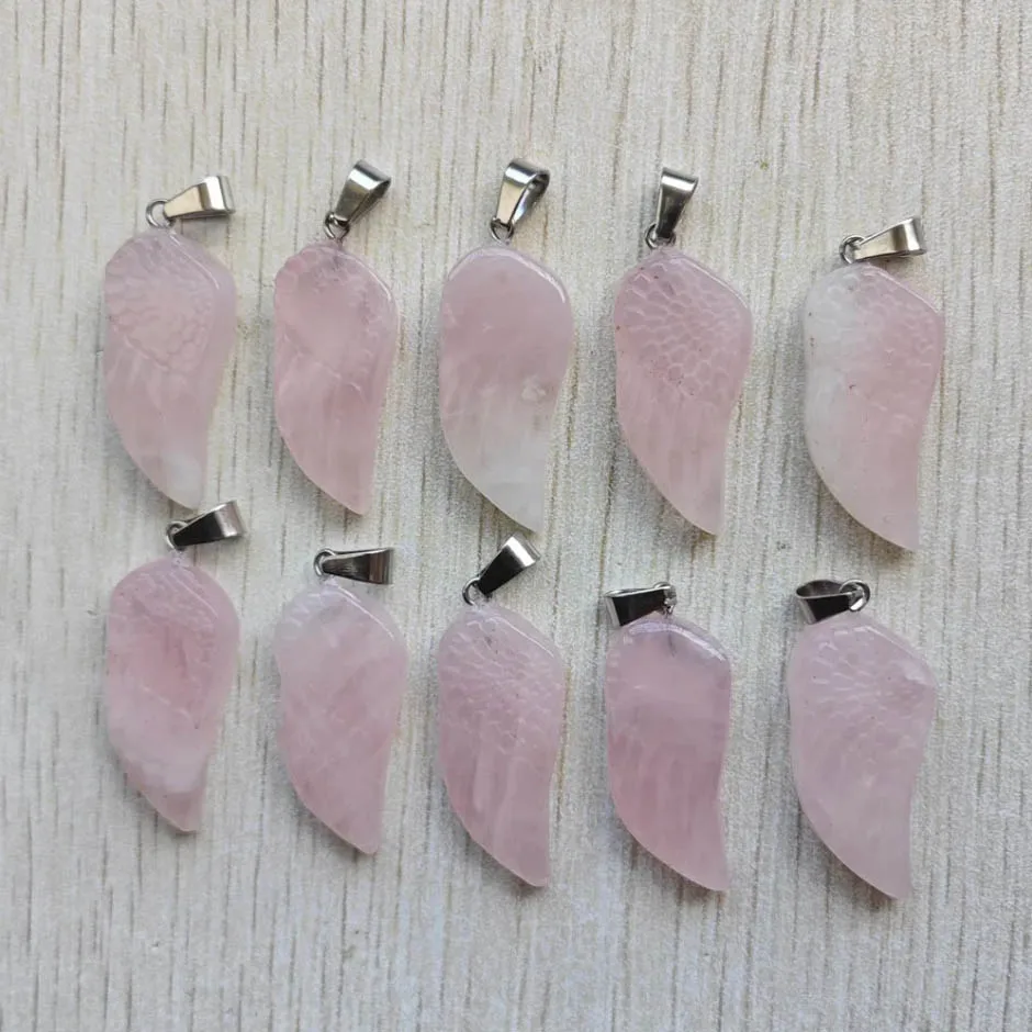Fashion Beautiful natural white crystal carved angel wings charms pendants for jewelry making free shipping Wholesale 12pcs/lot