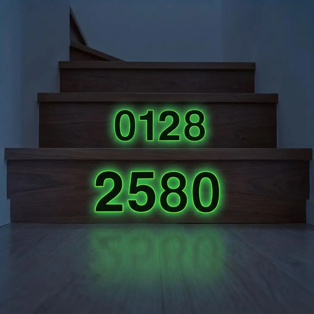 Glow in The Dark Number Stickers, Luminous Self-Adhesive House Numbers for Mailbox Door Wall, Green Emergency Guide Decals for H