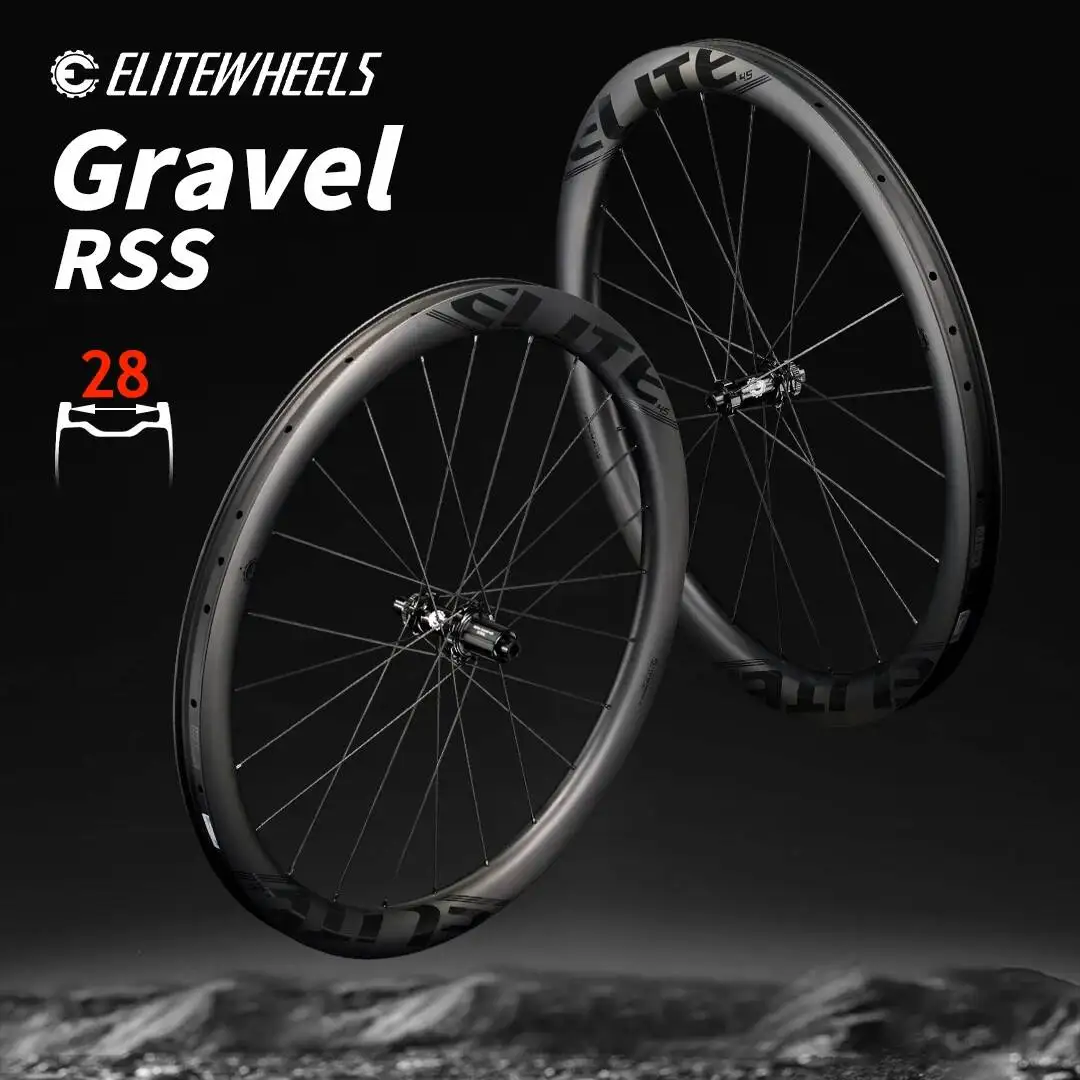 ELITEWHEELS RSS Carbon Gravel Wheelset 700C 28mm Inner Width Tubeless Ready 120 POE 35/45mm Center Lock Disc Brake HG XDR