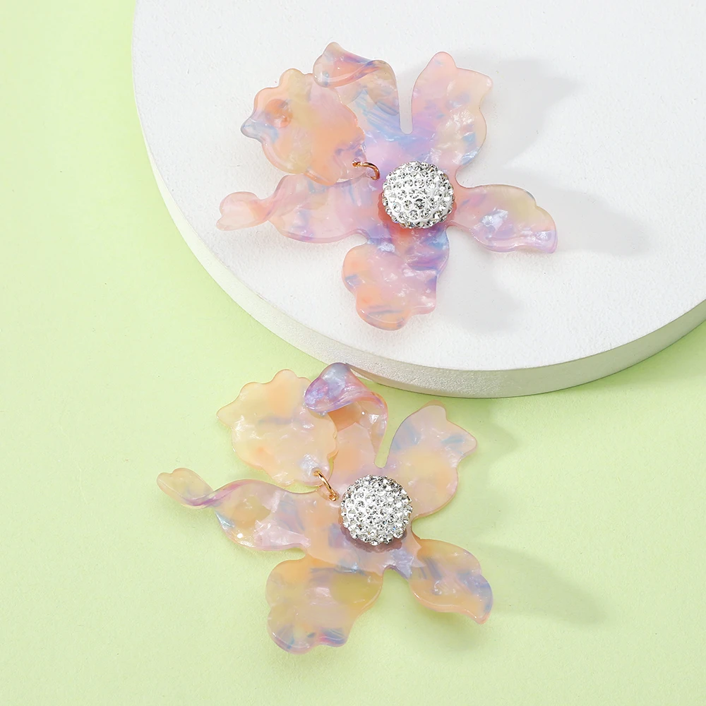 Resin Flower Decor Exaggerated Big Stud Earrings For Women Charm Elegant Unique Western Luxury Design Pageant Party Jewelry Gift