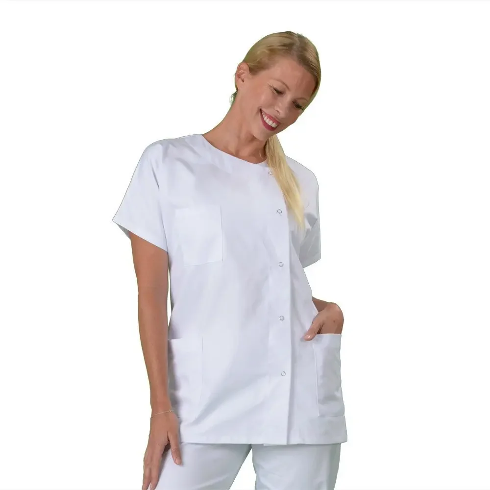 Robe médicale pour couple, blouse de laboratoire d'hôpital, vêtements de travail, uniforme Y-Unsex, sans col, manches courtes, tenue d'infirmière médecin, costume combiné, nouveau