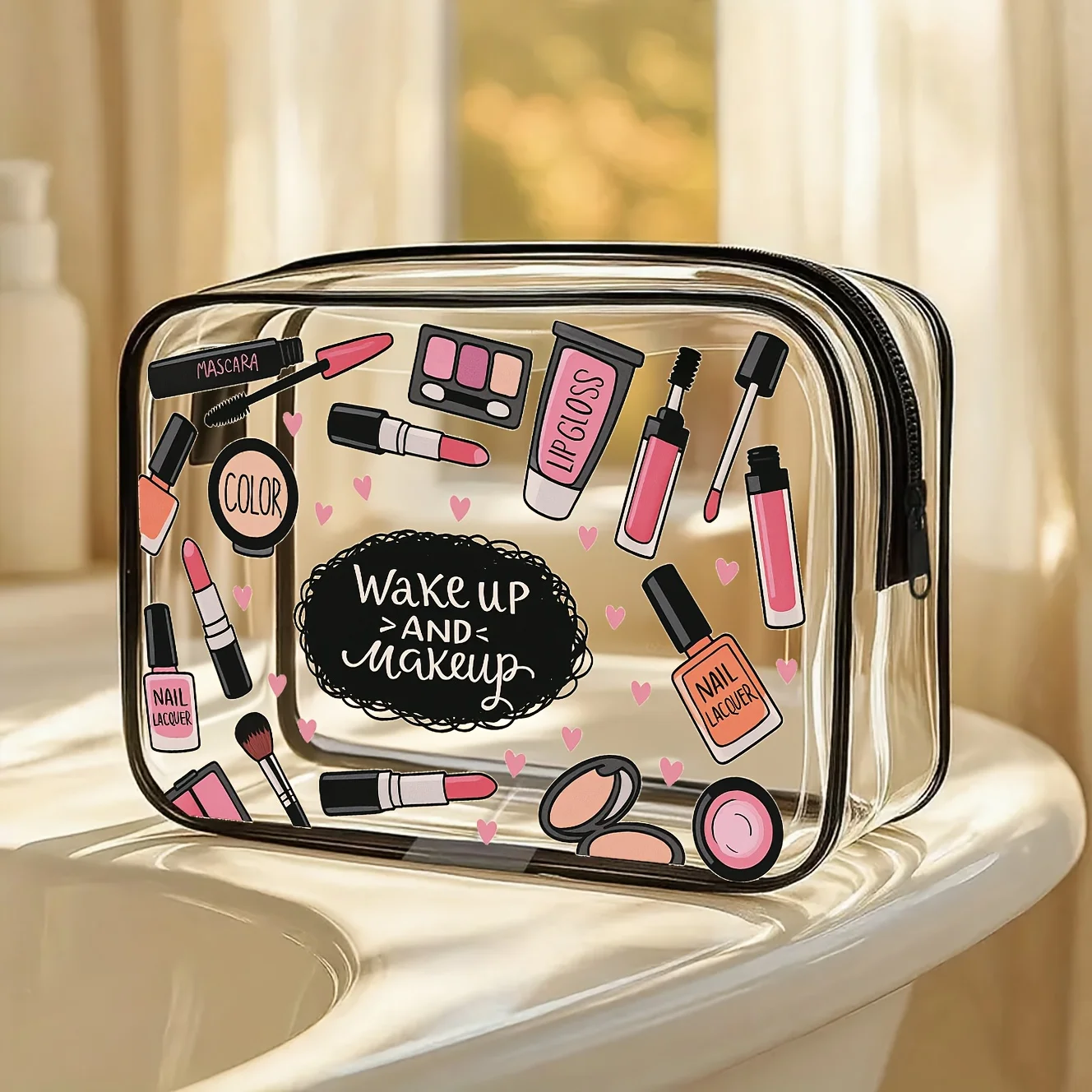 Cosmetic Bag with Zipper Closure - High-Quality Travel Toiletry Organizer, Lightweight for Women and Girls, Can Be Used as a Holiday Gift for Friends or Besties - Portable and Easy-To-Clean Makeup Organizer Bag |   Transparent Material-Toiletry Bag