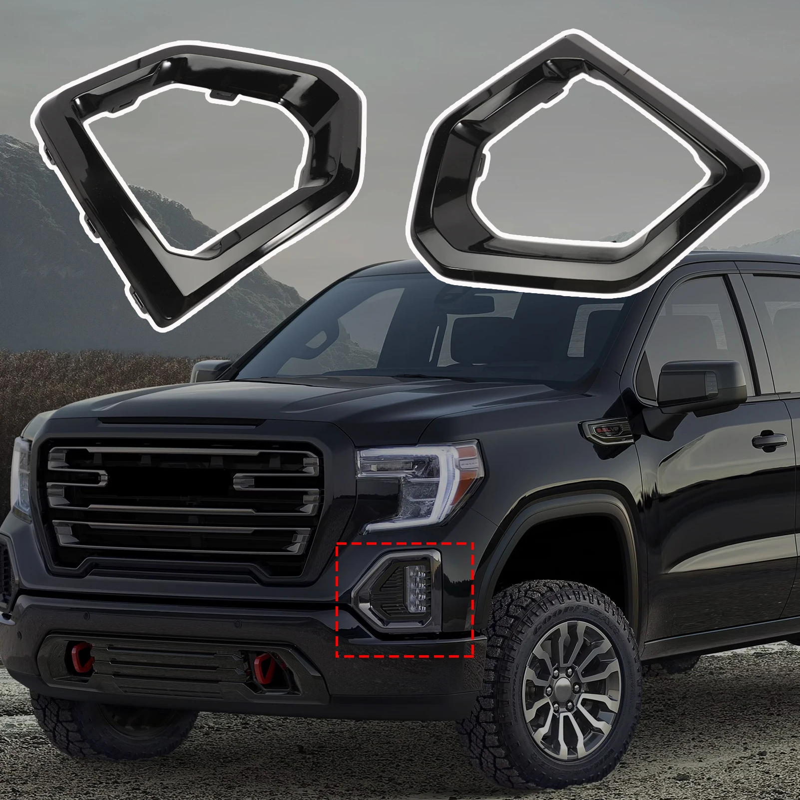 

1 Pair Front Driving Fog Light Bezel Cover For 2019-2021 GMC Sierra 1500 4-Door Denali SLT AT4 Replaces 84176753 84176752