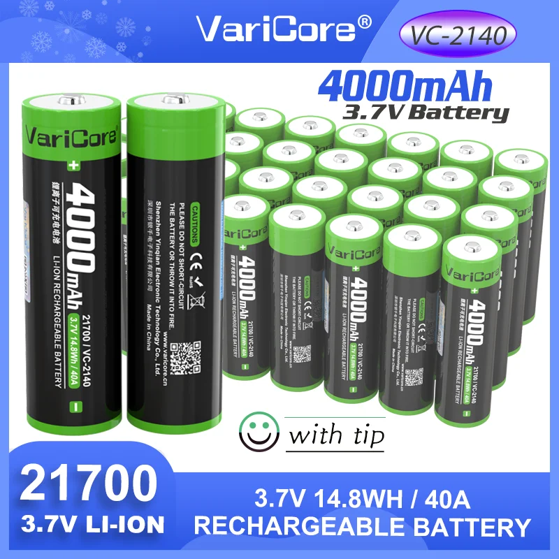 الأصلي VariCore 40A VC-2140 مع طرف 3.7 فولت 4000 مللي أمبير 21700 بطارية ليثيوم عالية السعة قابلة للشحن للأداة الكهربائية En St