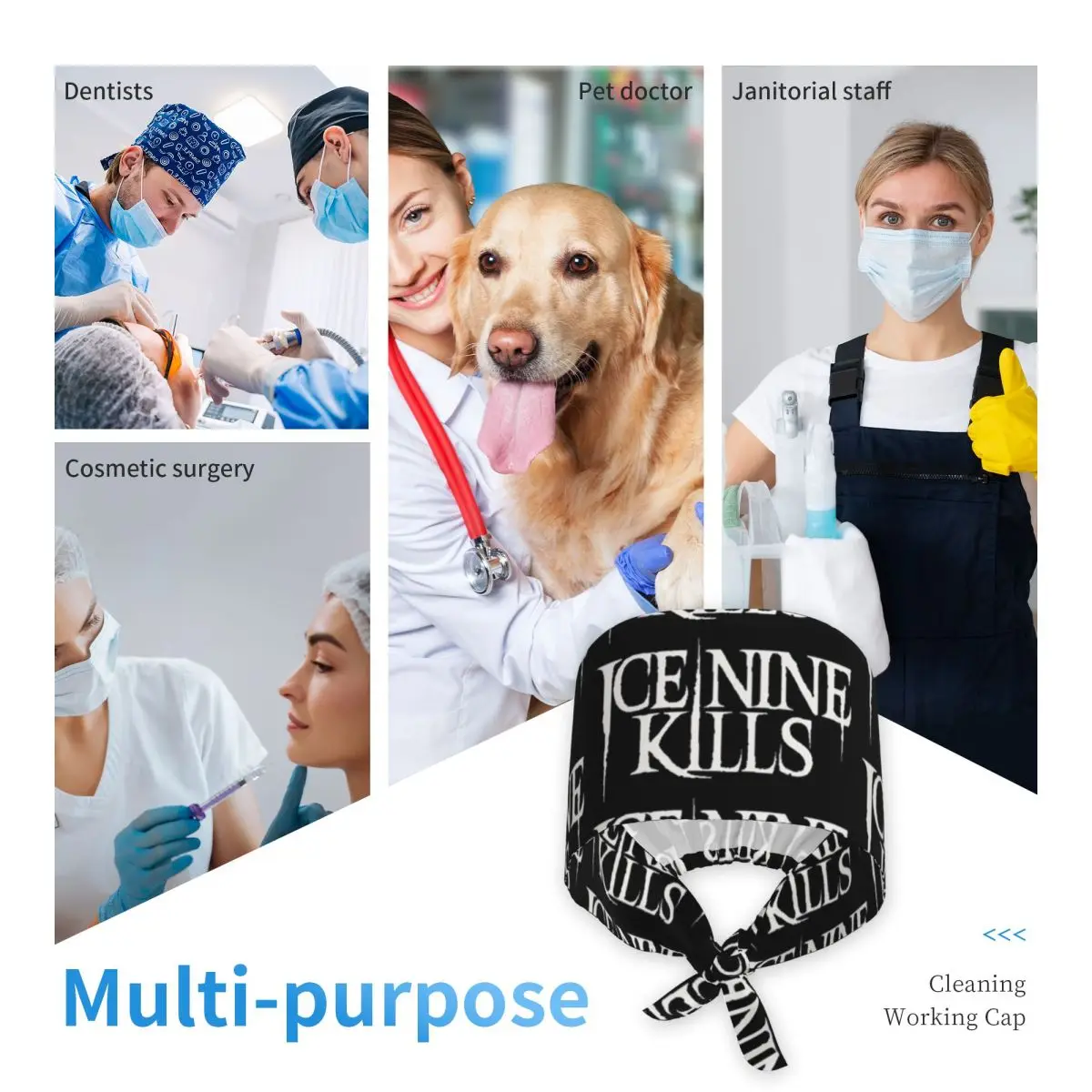 Czapka medyczna Ice Nine Kills, czapka chirurgiczna, regulowana czapka dla pielęgniarek i pielęgniarzy, dla mężczyzn i kobiet, idealna dla dentystów.