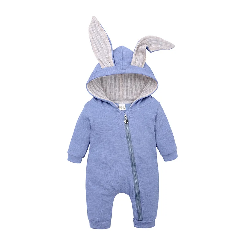 Spring Autumn Newborn Baby Boys Rabbit Cartoon Hooded Rompers Infant Jumpsuits Easter Bunny Baby Romper Zipper Newborn Clothes