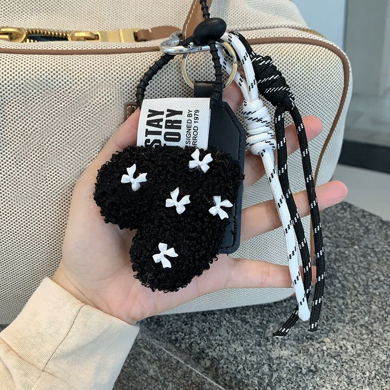 Fashion Love Plush Keychain Heart Shaped Lamb Wool Braided Rope Chain Retro Plush Handmade Pendant Key Jewelry Accessoriy
