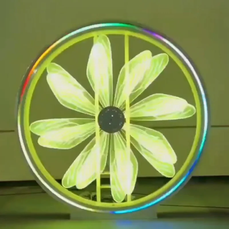 

Factory Direct 3D Dazzling Light Emitting Diode Light Fan Customizable Background Support Solar Cell DC Power Supply