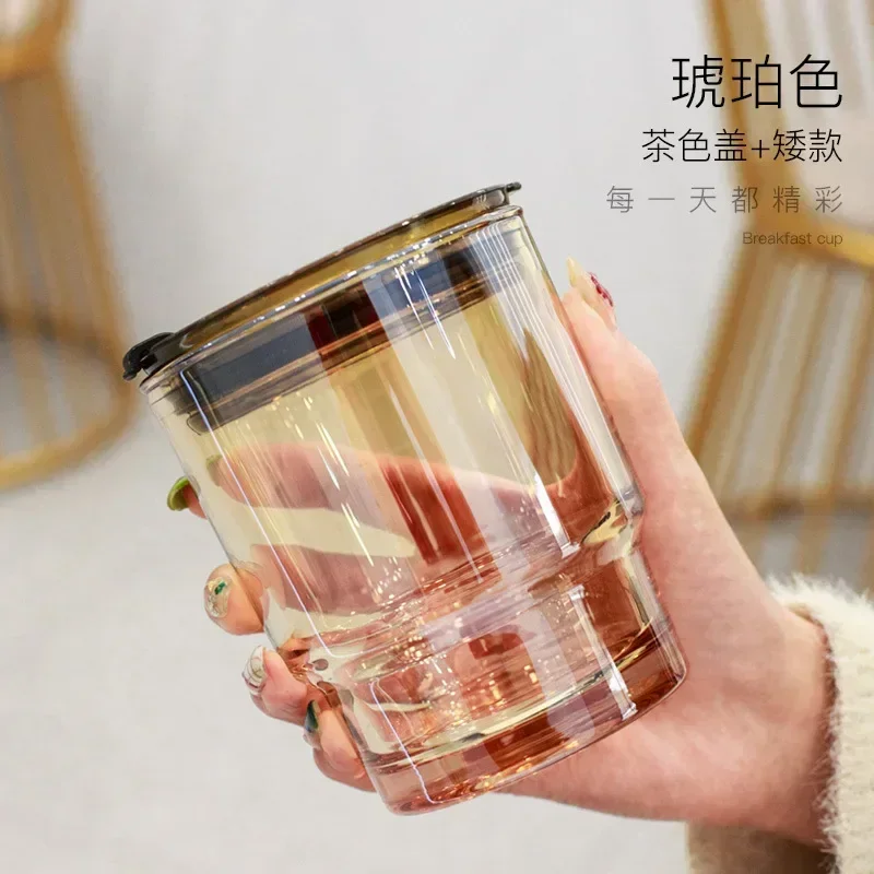 High Beauty Portable Bamboo Joint Cup Coffee Cup Creative Glass Cup with Lid and Straw