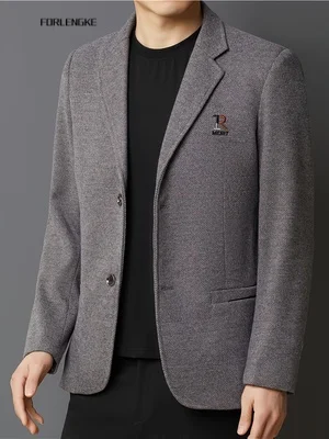 FORLENGKE Men Embroidery Blazer Jacket Slim Fit Casual Suit Coat Male Autumn Daily Single Breasted Textured Outerwear Street Fas