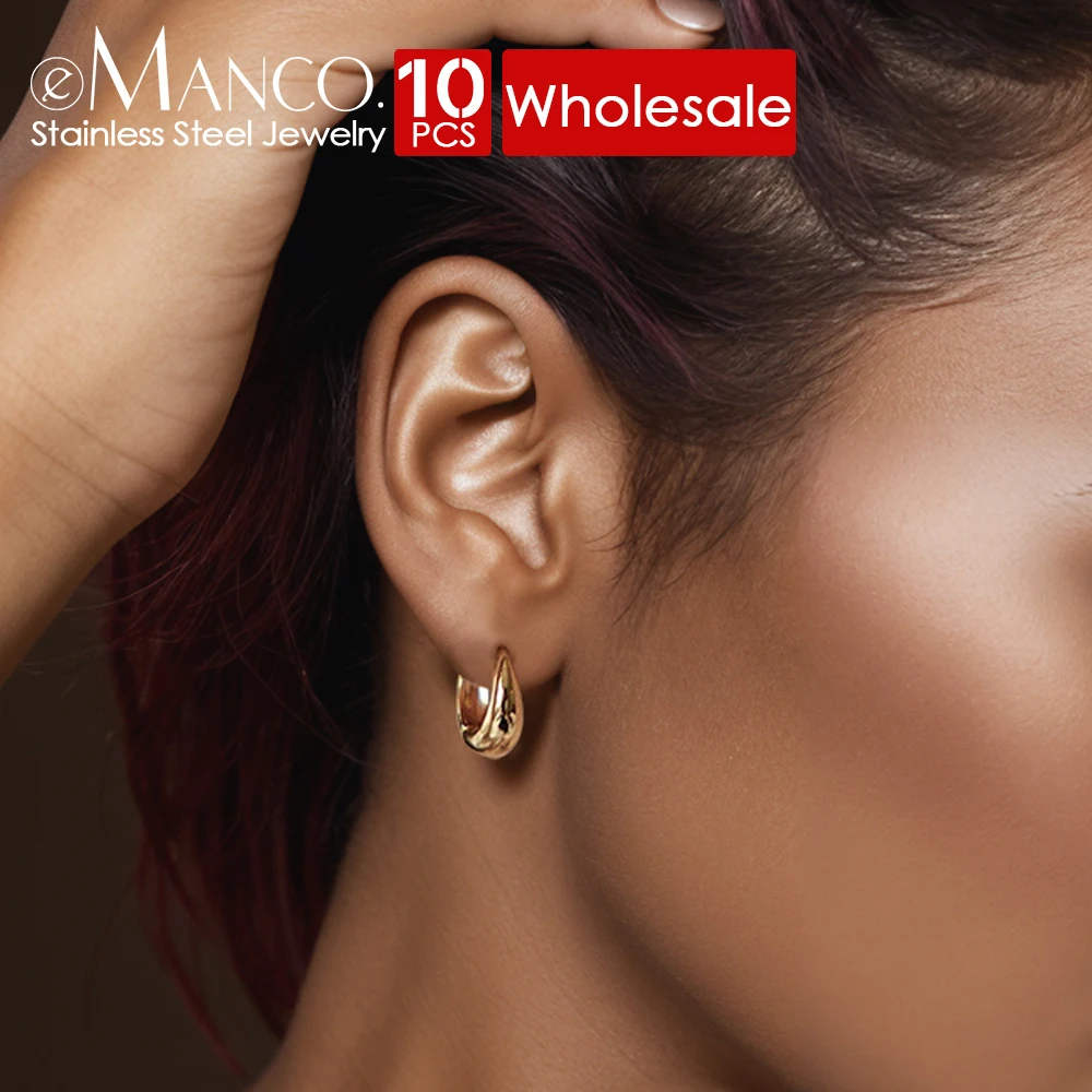 eManco 10PCS Minimalist Hoop Earrings eardrops  Hip Hop Style Stainless Steel Jewelry Non Tarnish Women's Jewelry  Wholesale