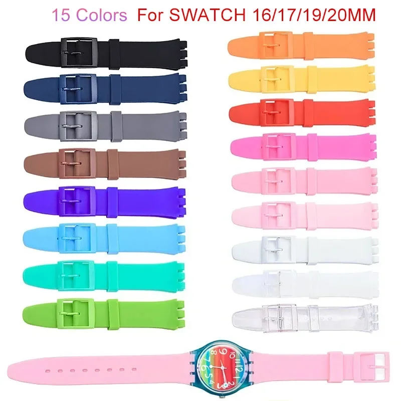 for Swatch 16mm 17mm 19mm 20mm Silicone Watch Band Colorful Rubber Strap Sports Replacement Wrist Bracelet Men Women Accessories