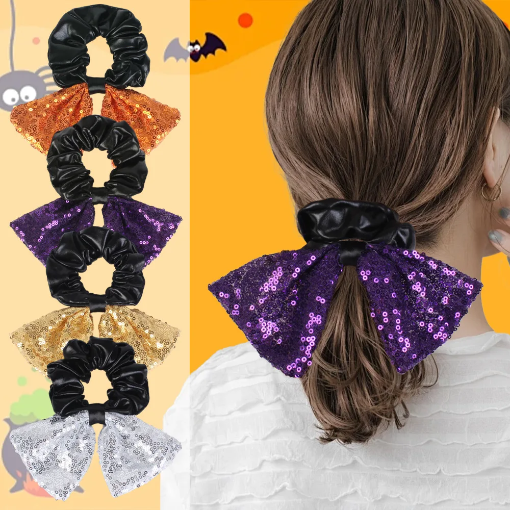 Halloween Color Simple Bow Hair Accessories Sequin Bow Scrunchies For European American Cross Border Performance