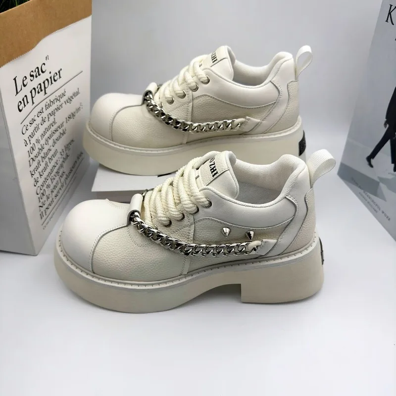 

Мужские туфли дерби на платформе с круглым носком, повседневная мужская обувь на толстой подошве с украшением в виде цепочки, универсальная кожаная обувь с большой головкой, zapatillas hombre