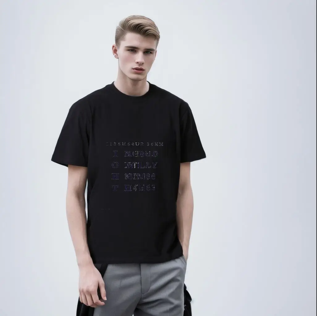 تي شيرت GILDAN أبيض برقبة دائرية وأكمام قصيرة مع نص عاكس أمامي أسود يشبه كابتشا وسلسلة مطبوعة، عادي