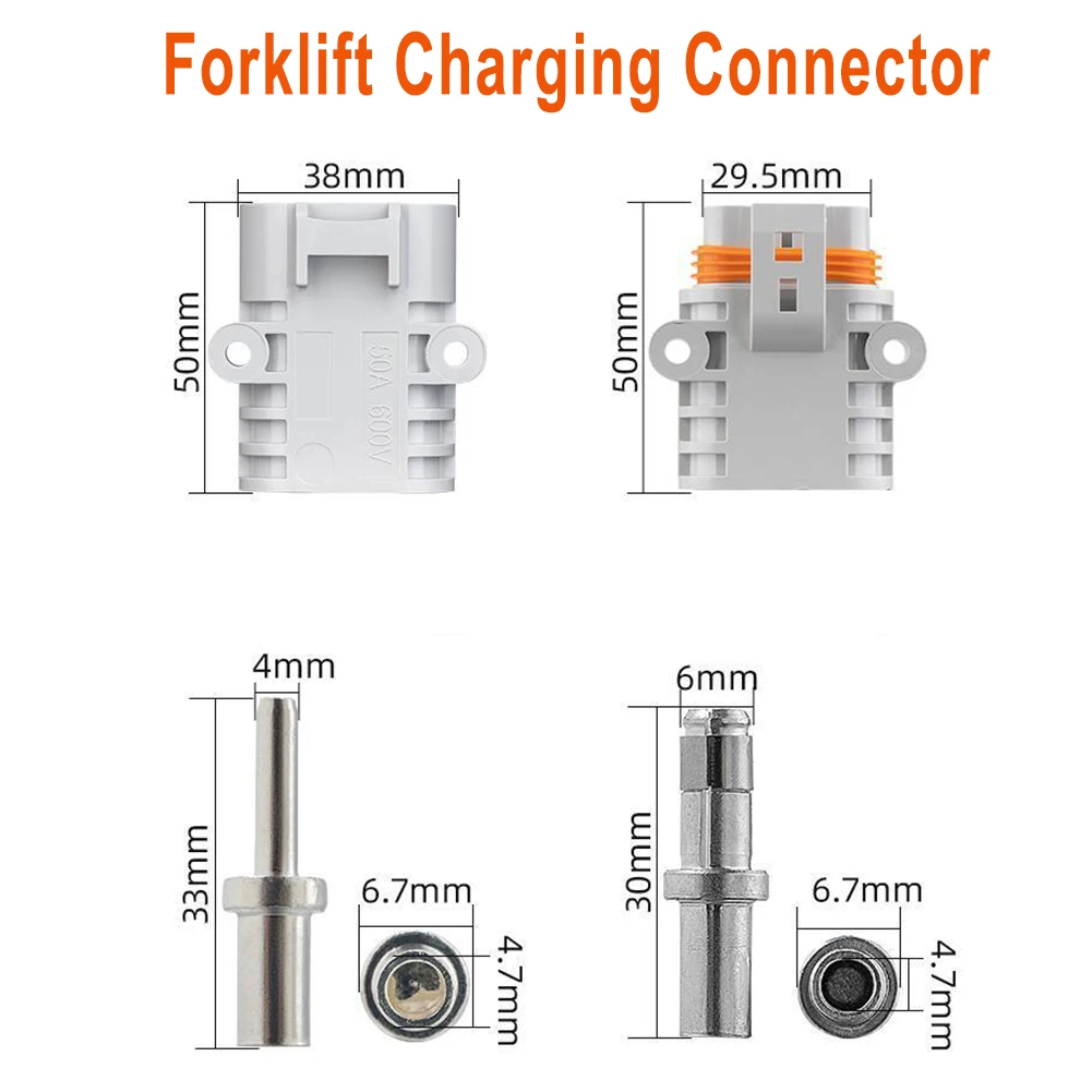 12 24V For Andersonn 50A 600V Forklift Cable Power Male / Female Connectors High Current Straight Plug For Electric Car Battery