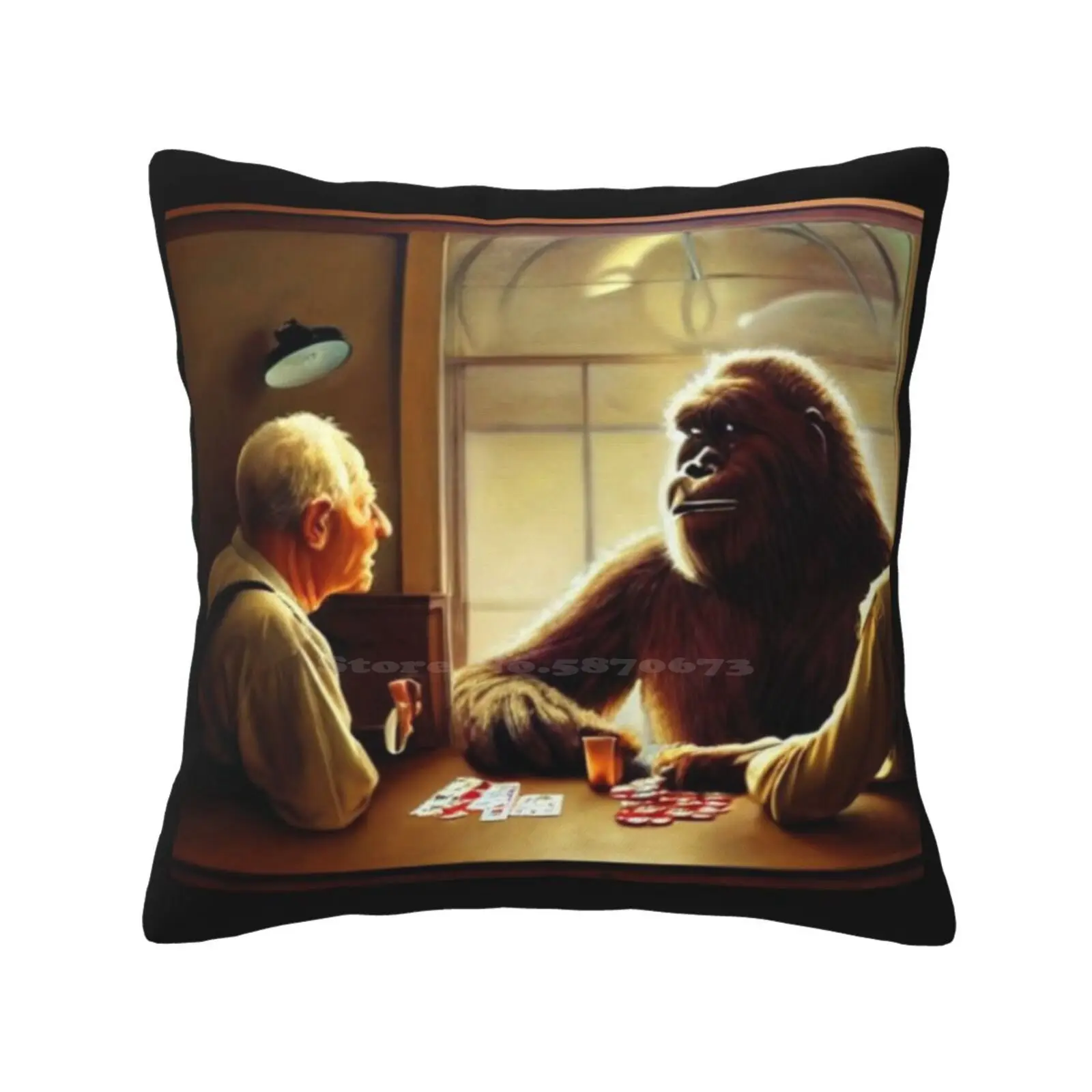 jogue-fronha-para-sofa-bigfoot's-poker-game-fronha-de-moda-ai-generated-art-skookum-cryptids