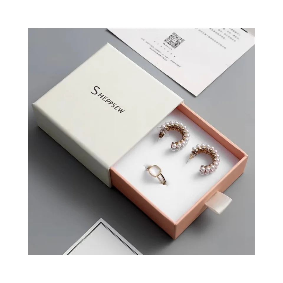 50pcs Luxury Jewelry Box Eco-Friendly Cardboard Packaging With Custom Logo Drawer-Style Paper Packaging for Jewelry Boxes