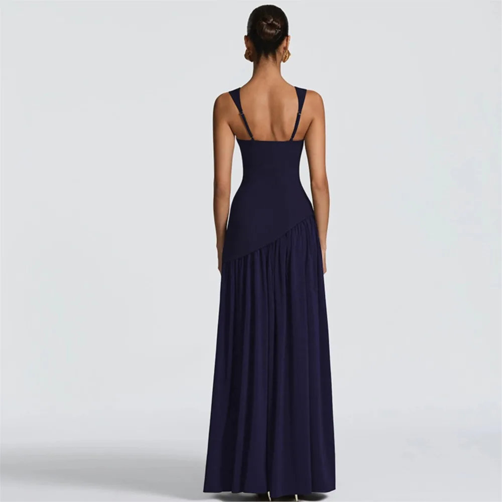 Elegant Spring Summer Evening Dress Solid Color Fit Fashionable Temperament Sexy Slim Suspender Slit Ribbon High Waist Dress