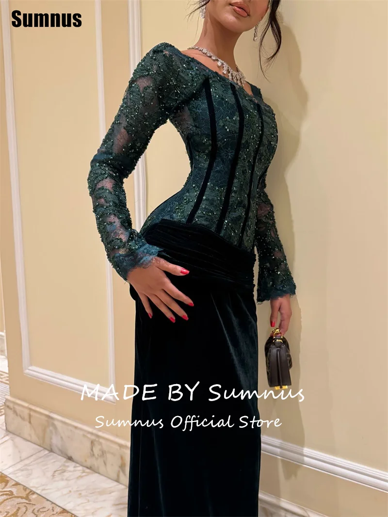 Sumnus moderne sirène robe de bal dentelle paillettes col carré cheville longueur robe de soirée Gala فساتmaveraPersonalizzato