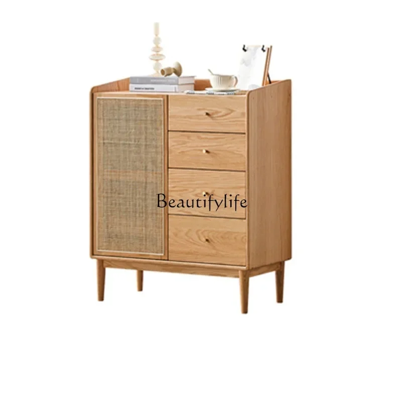 Solid wood rattan four chest cabinet Nordic pine dining side storage storage cabinet