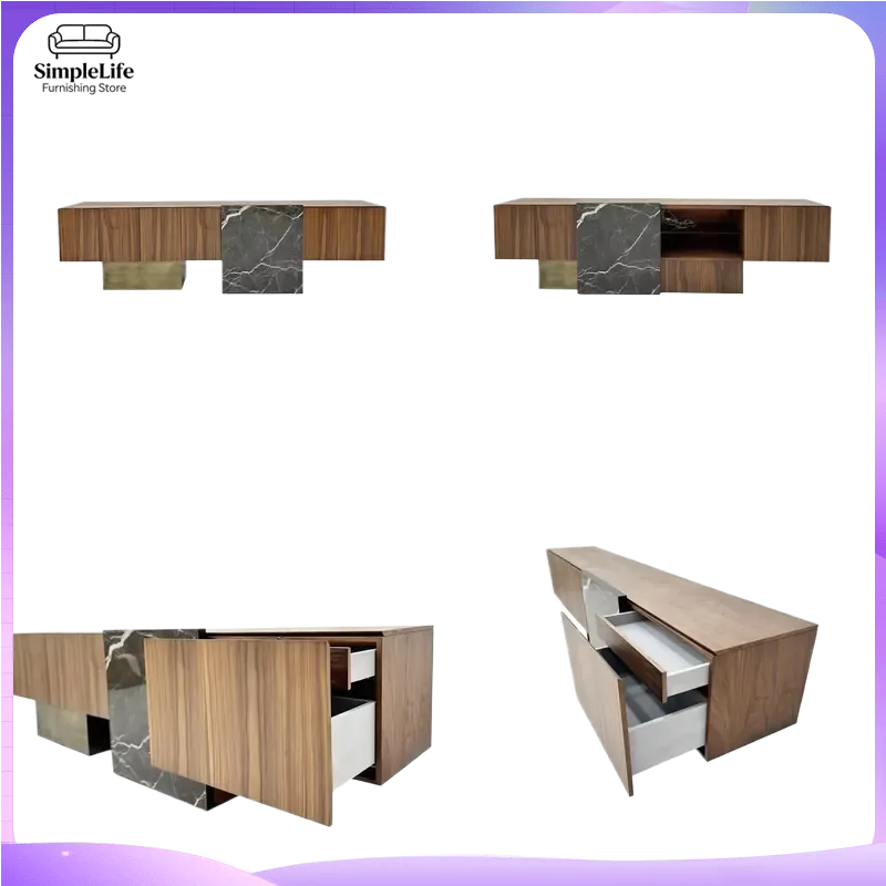 Modern Adjustable LED TV Stand with Storage Shelves Wooden Plywood TV Cabinet for Living Room Home Office Furniture