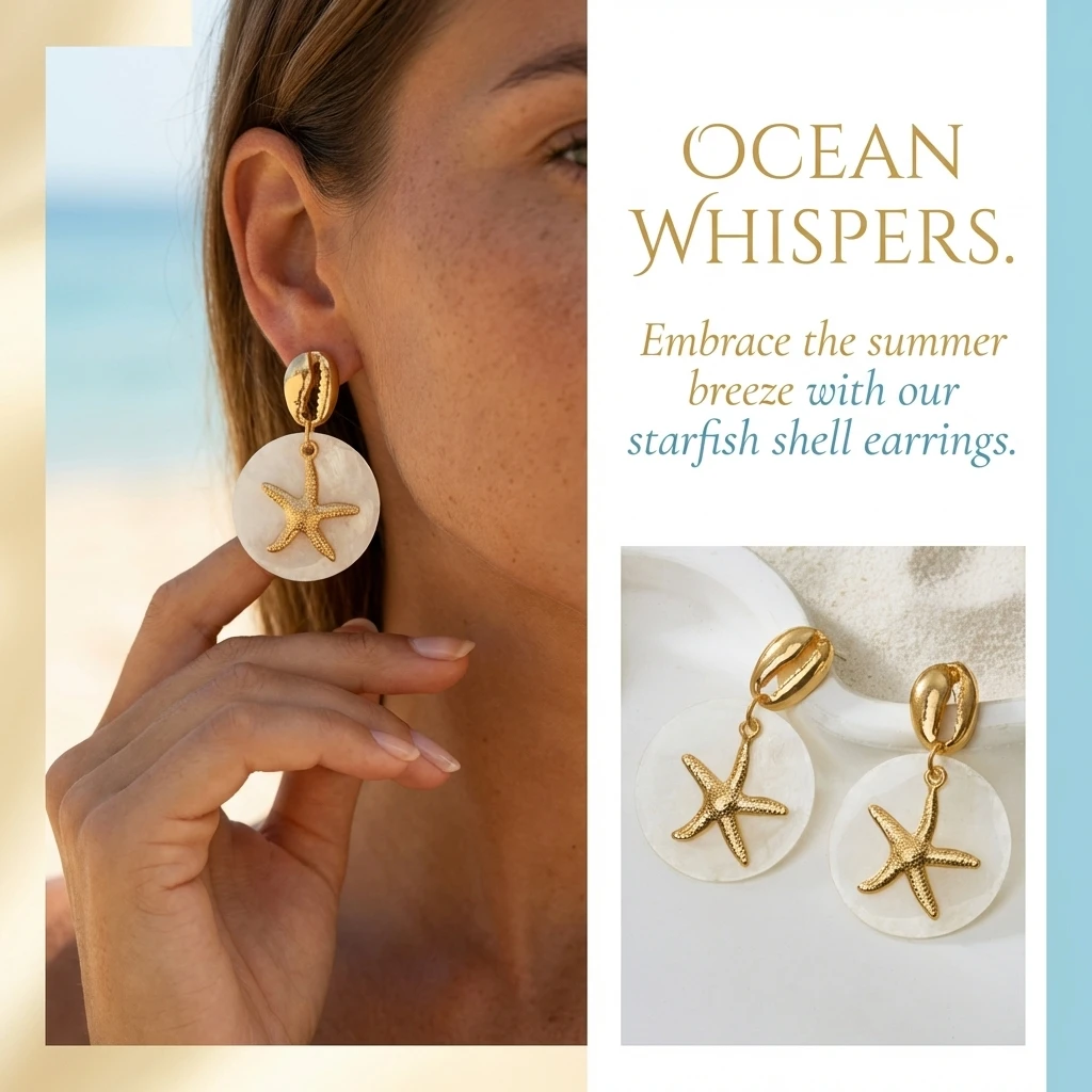 Boho Tropical Gold Color Starfish Earrings for Women Cowrie Shell Imitation Pearl Drop Ocean Animal Dangle Summer Beach Jewelry
