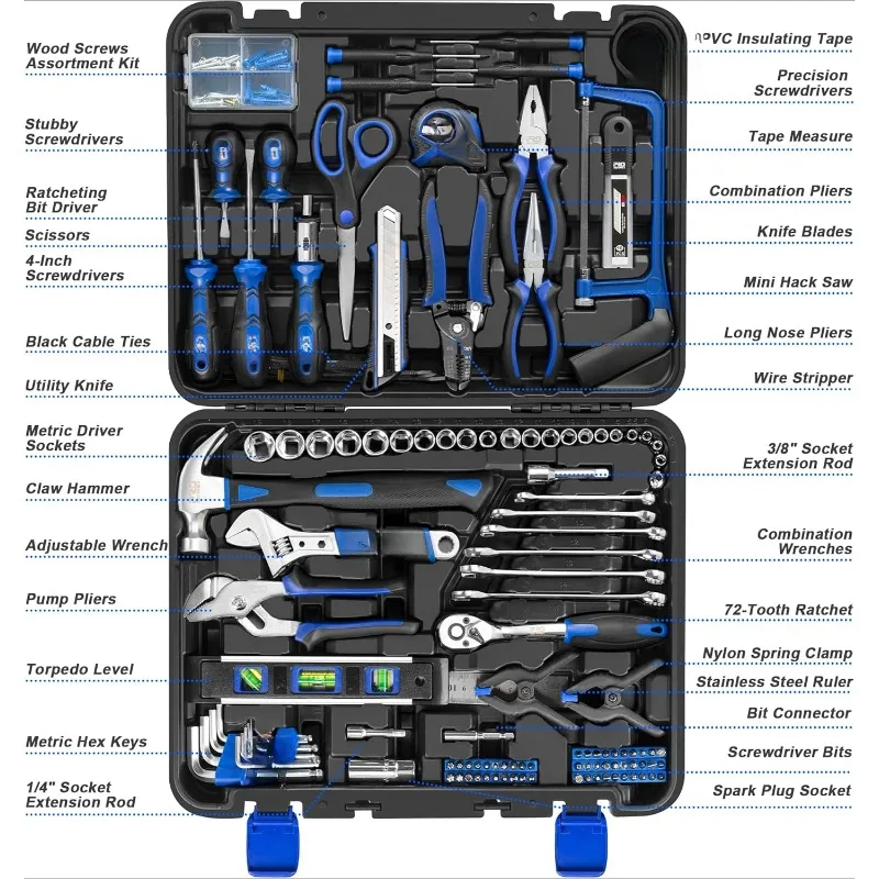 259-Piece Tool Kit, General Household Tool Set with Plastic Storage Toolbox, Portable Home/Auto Repair Tool Box with Essentia