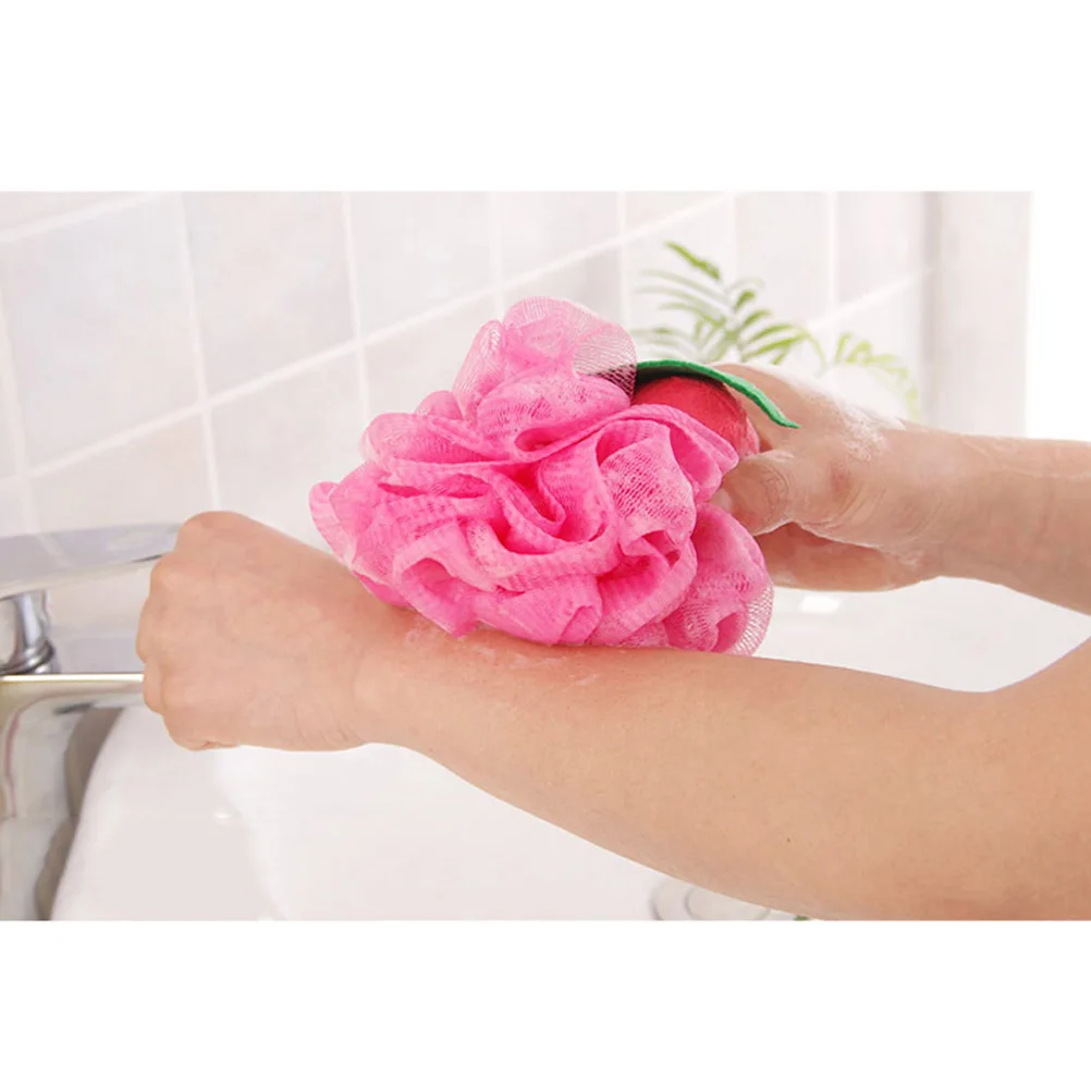 

3 шт., шарик для ванны в форме фруктов, мягкая сетка, губка для душа, клубника, мультяшный сетчатый пуф для чистки тела, уход за кожей