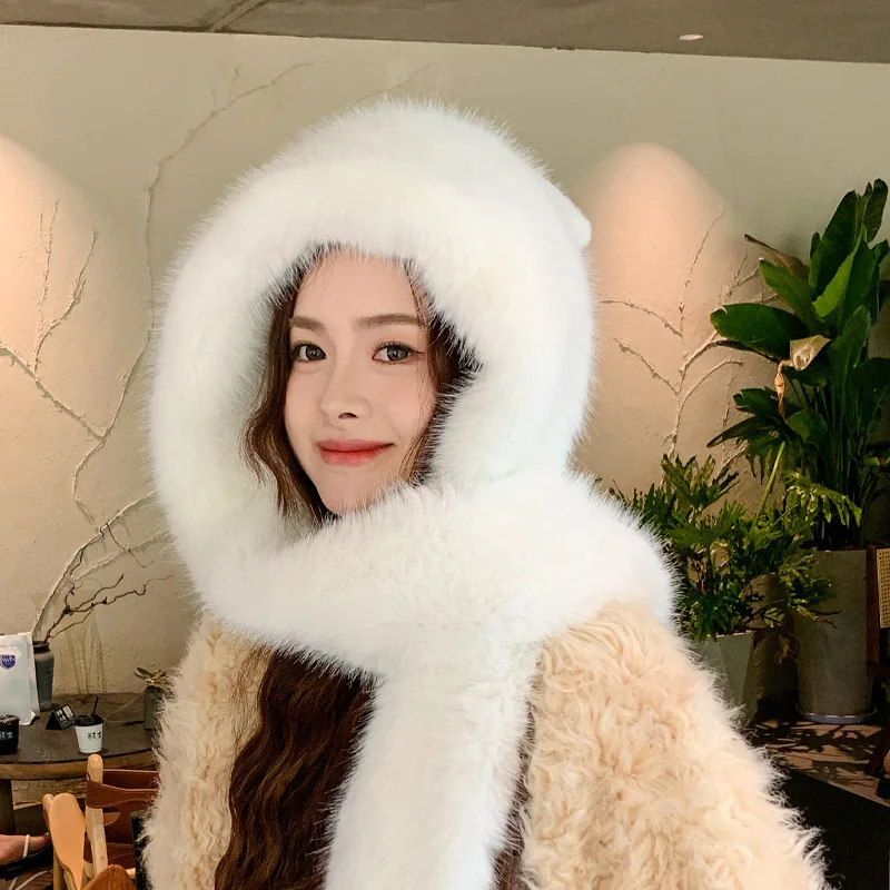 Women Fuffy Fur Hairband Hat Lovely Bowknot Bucket Hat Faux Fur Russian Bomber Hat Thick Winter Warm Beanies Headscarf Cap image 3