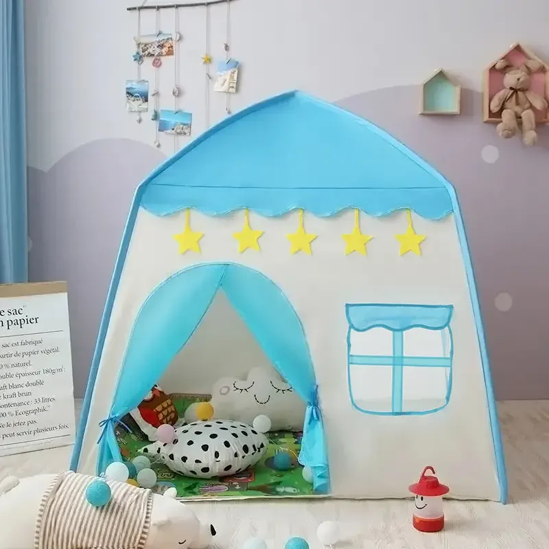 [Outdoor-Erholung] Partyspielzelt für Kinder, blaues Spielzeughaus mit gelbem Stern-Design, Prinzessin-Mädchen-Märchen-Spielzeugschloss, Strandzelt, Weihnachtsgeschenk für Jungen und Mädchen, Weihnachtsgeschenk, Accessoires nicht im Lieferumfang enthalten