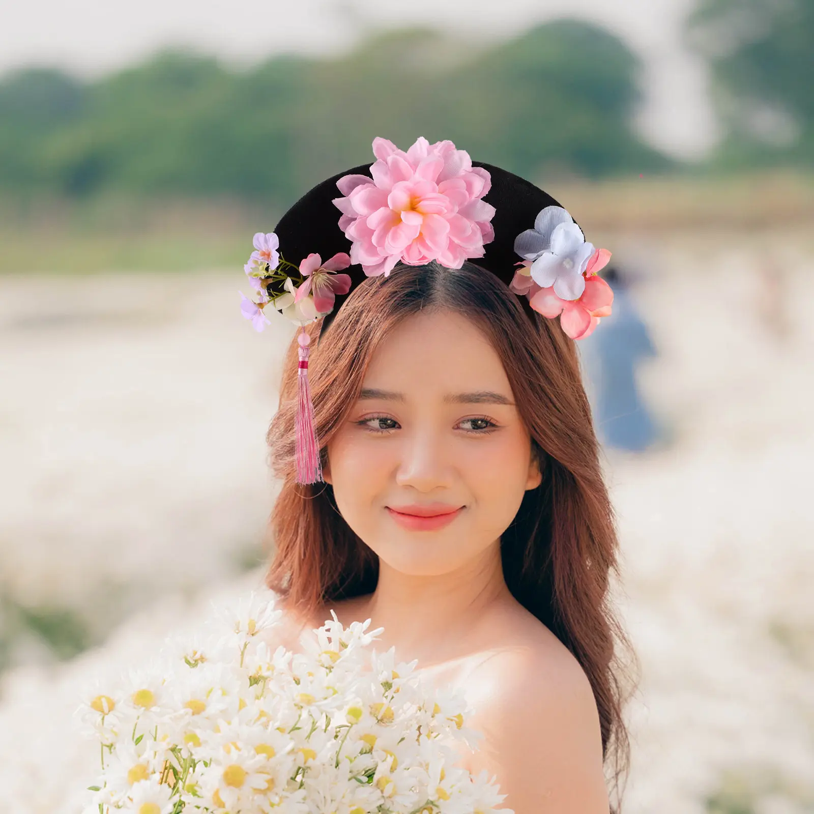 

Traditional Hanfu Hairband Vintage Qing Dynasty Non Slip Floral Headband Elegant Chinese Dress Up Accessories Women Girls Party