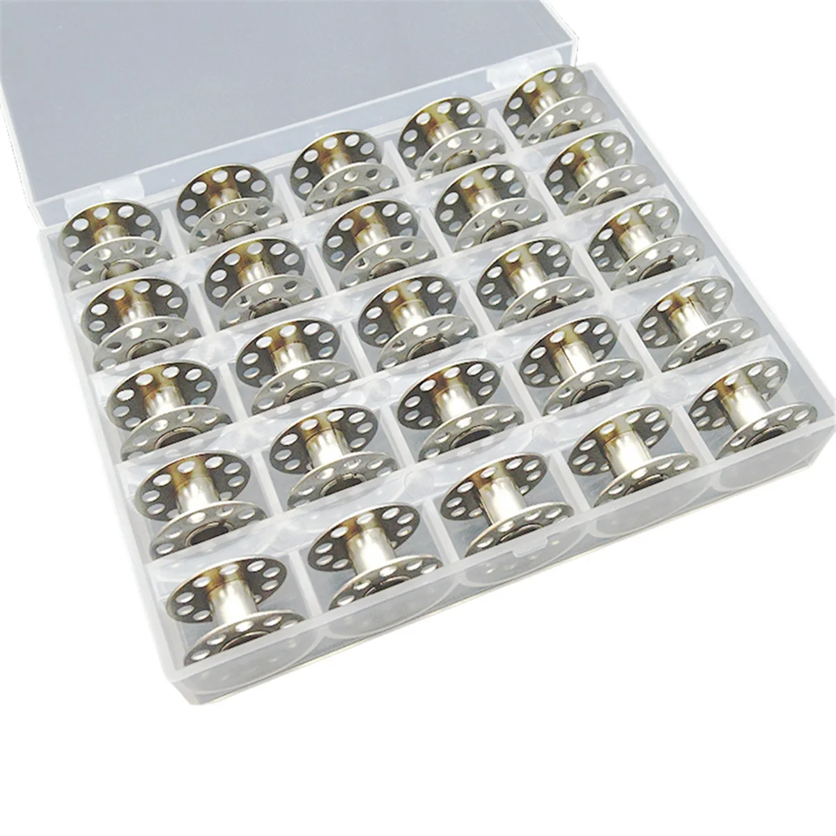 25 Pcs Metal Bobbins for Sewing Machine with Storage Box