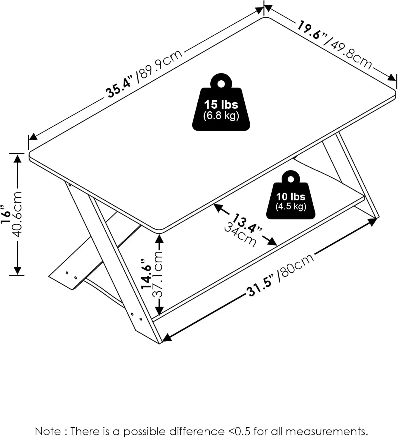 طاولة قهوة بسيطة، طاولة قهوة حديثة مستطيلة بأرجل X، طاولة جانبية متقاطعة، لغرفة المعيشة وغرفة النوم،