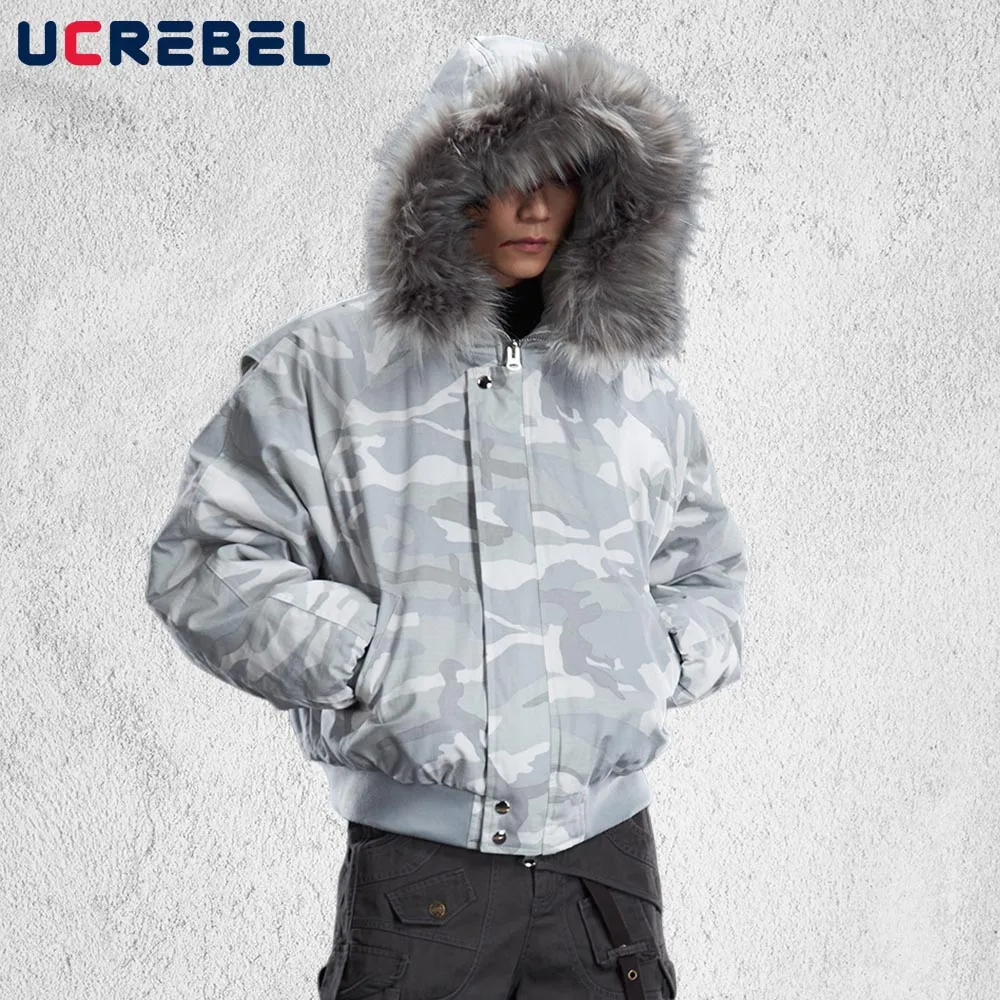 التمويه مقنعين سترة مبطنة رجالي الشتاء شارع العليا قطرة الكتف كم طويل فضفاض سميكة مبطن سترة رجل ملابس خارجية