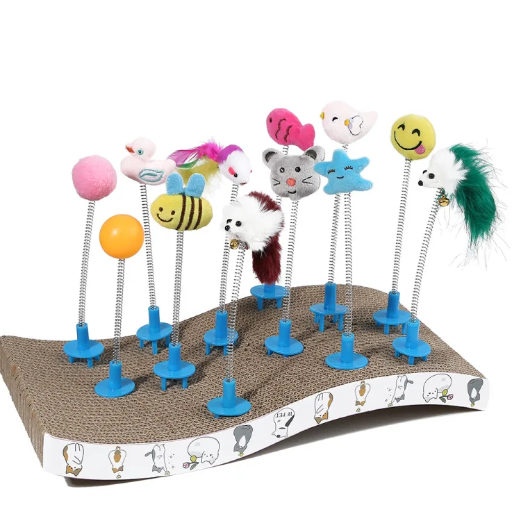 

Cat Teaser Stick Toy Cat Rocking Toy Multicolor Feather Mouse Ball Stick Spring Toys Kitten Catcher Teaser Interactive Cat Toy