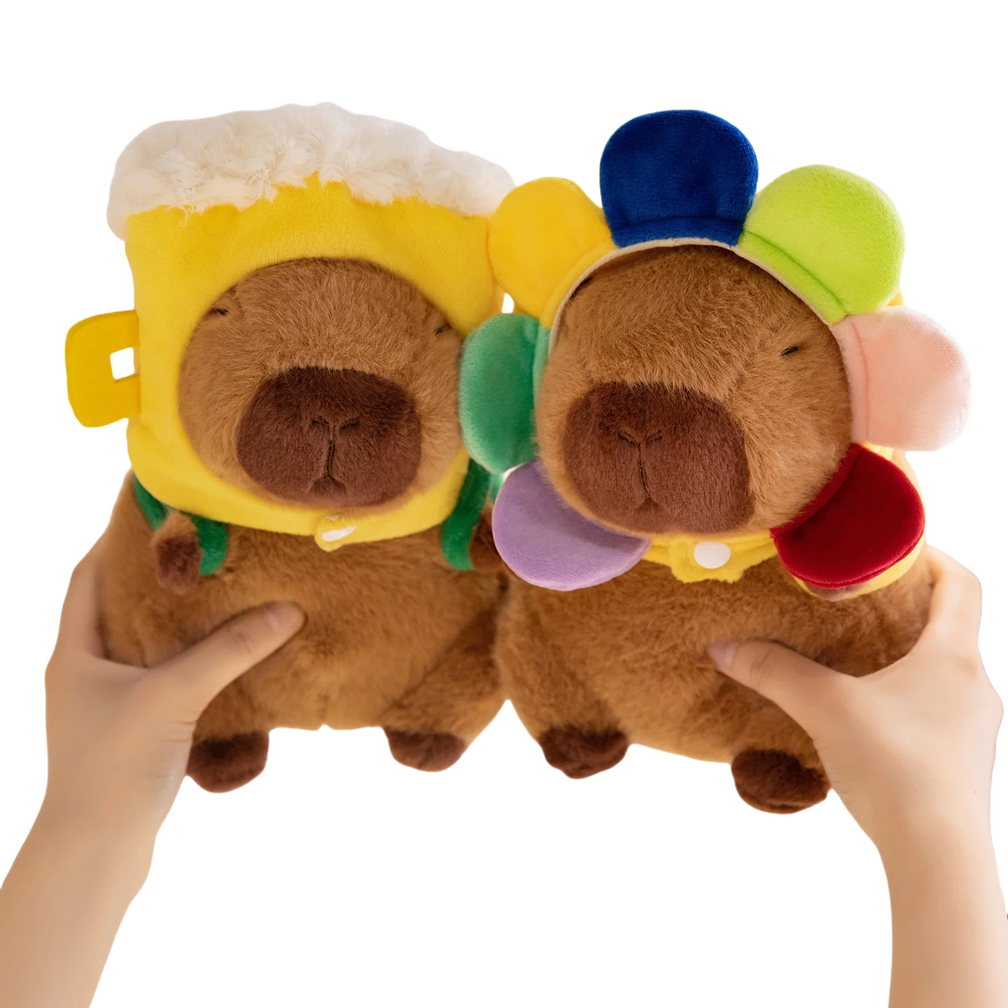 

22cm Cute Capybara Plush Toy Fluffy Stuffed Capybara Wear Flower Bread Beer Hat Soft Doll Kids Birthday Christmas Gift
