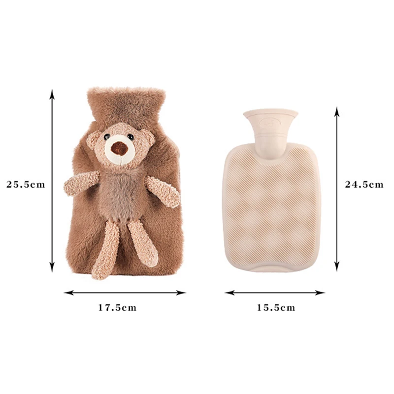 1000ml PVC Hot Water Bottle with Cute Bear Plush Cover Lovely Cartoon Hot Water Bag Portable Winter Hand Foot Abdomen Warmer