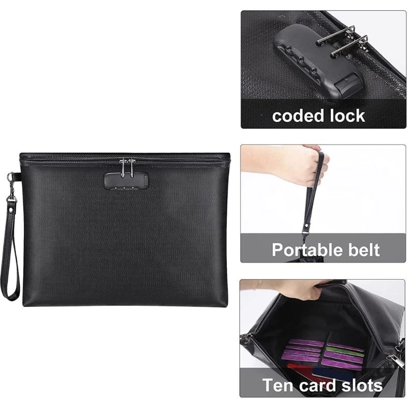  Large Capacity File Document Bag with Code Lock, Temperature Resistant Money Bag