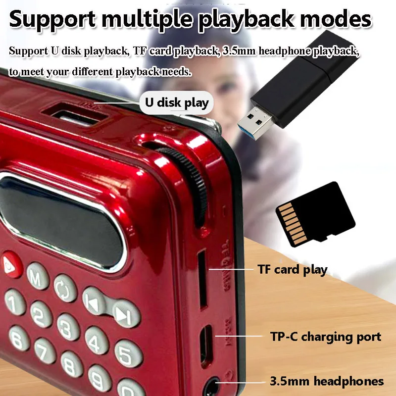 미니 포켓 FM 라디오, 최고의 수신 라디오, LED 디스플레이, 무선 블루투스 사운드바, 음악 플레이어, 녹음기 FM 76-108MHZ