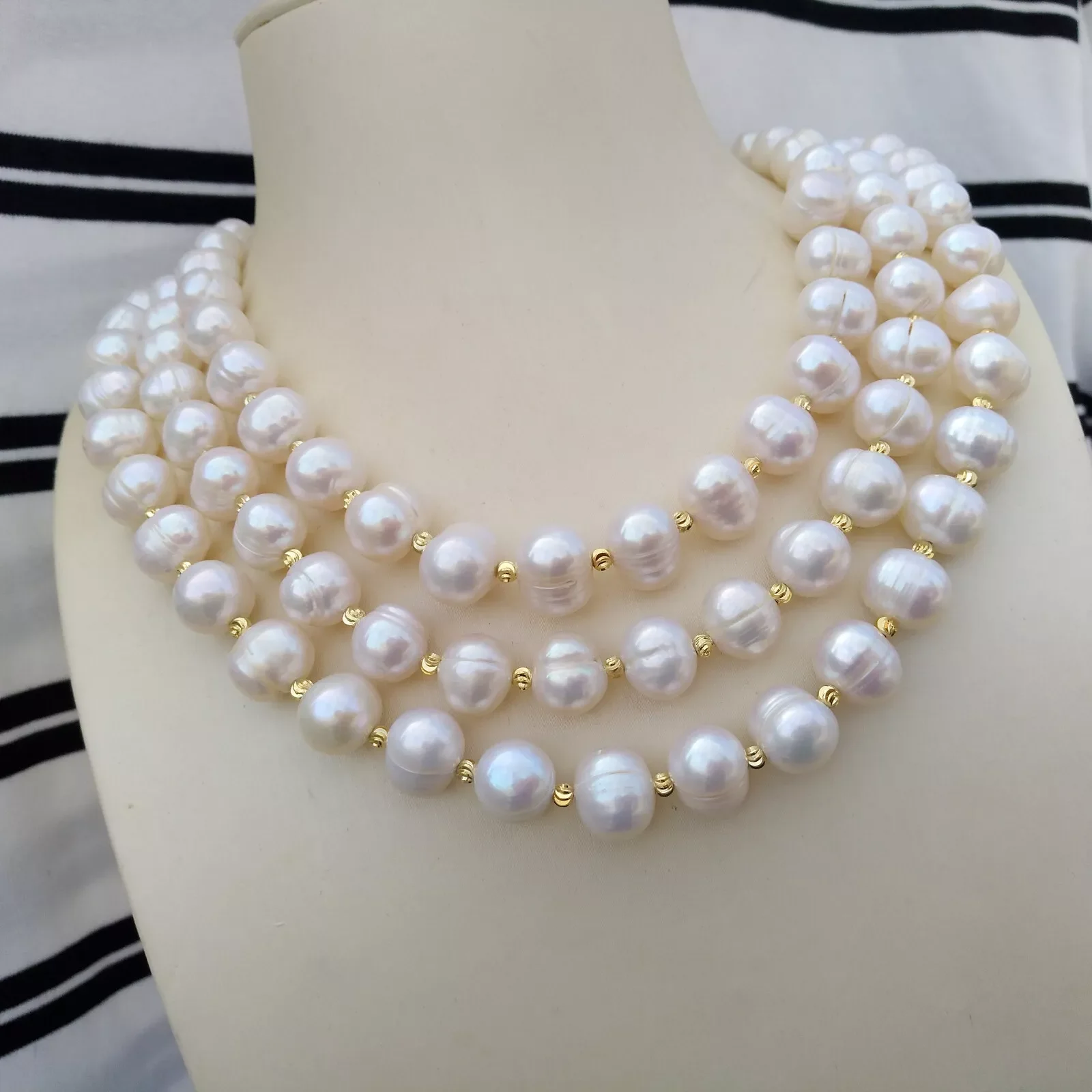 Natural AAA+11-10mm South Sea Baroque White Pearl Necklace 14k Gold 18/20/22./48 inch