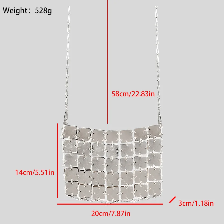 Fashion Silver Metal Mesh Women Shoulder Bags Designer Metallic Crossbody Bag Shinny Evening Bag Glitter Party Phone Purses 2023