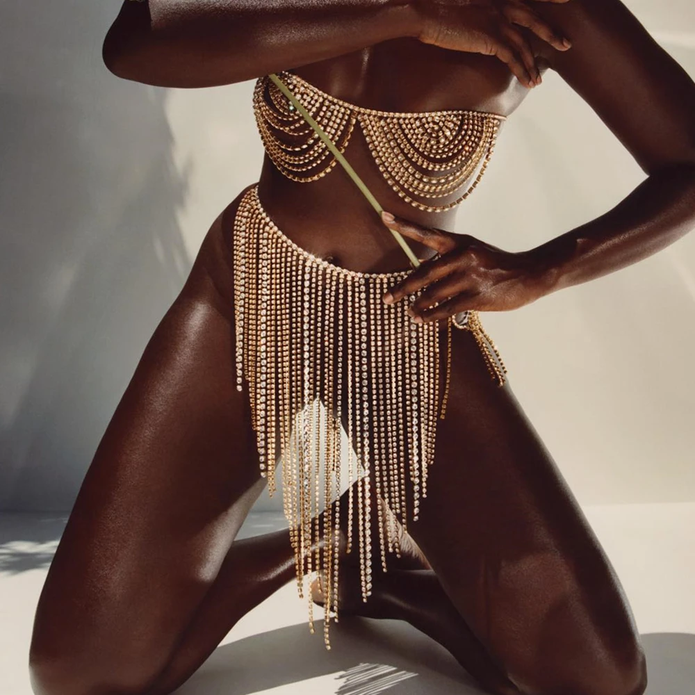 Luxury Multilayer Fringe Bra Body Chain Dress With Rhinestones For Women Fashion Festival Top Sexy Beach Accessorie Belly Dance