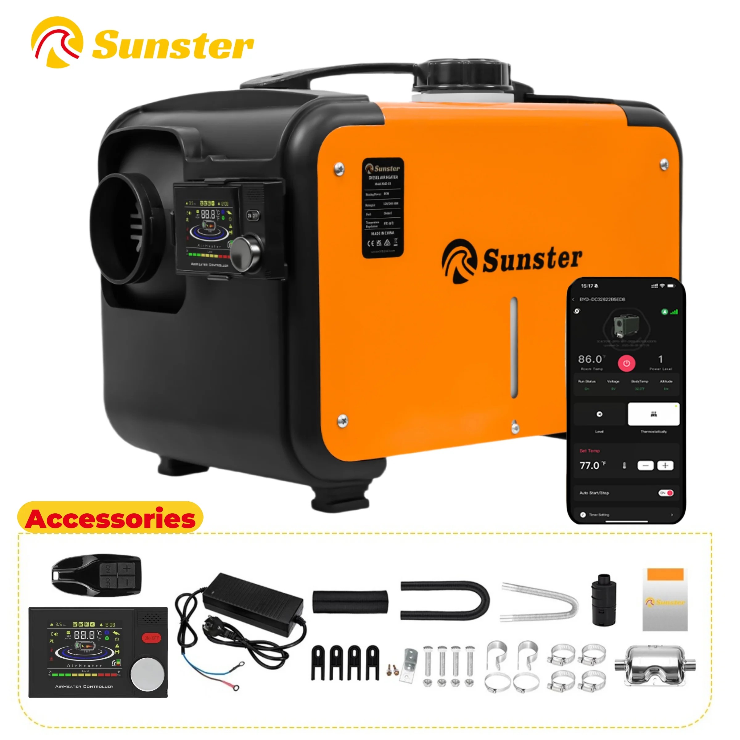 8KW 12V/24V/220V Diesel Luft Heizung Thermostat Standheizung Mit Bluetooth App Steuerung für Home RV Fahrzeug Camper Zelt